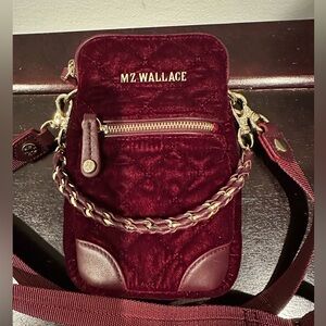 Beautiful MZ Wallace Micro Burgundy Quilted Velvet Crossbody Bag